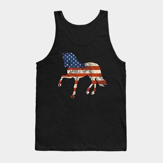 American Unicorn Distressed USA Flag Patriotic Tank Top by Ligret